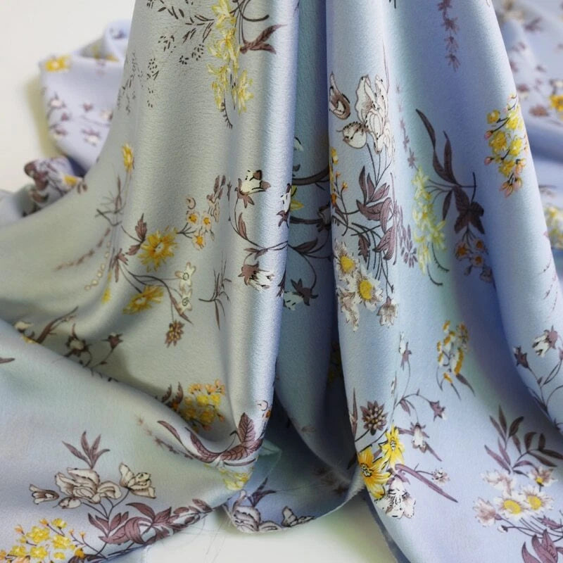 1Yard*150cm Soft Crepe Charmeuse Material Fabric Dress Scarf Tecido Tilda Flowering Plants