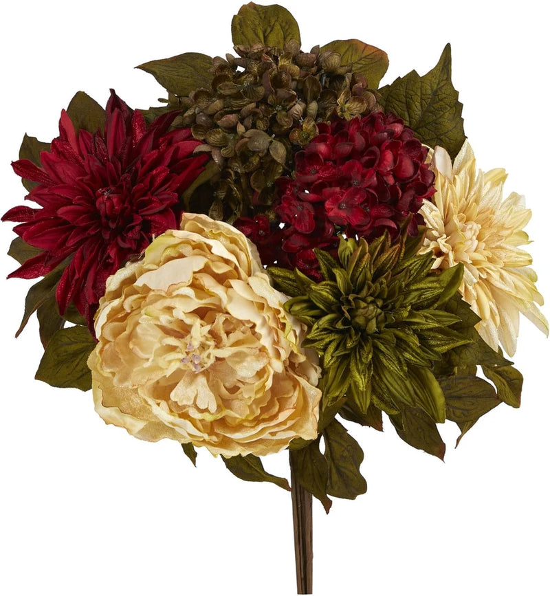 Set of 2 16" Artificial Peony, Hydrangea & Dahlia Flower Bouquets Hydrangea