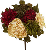 Set of 2 16" Artificial Peony, Hydrangea & Dahlia Flower Bouquets Hydrangea