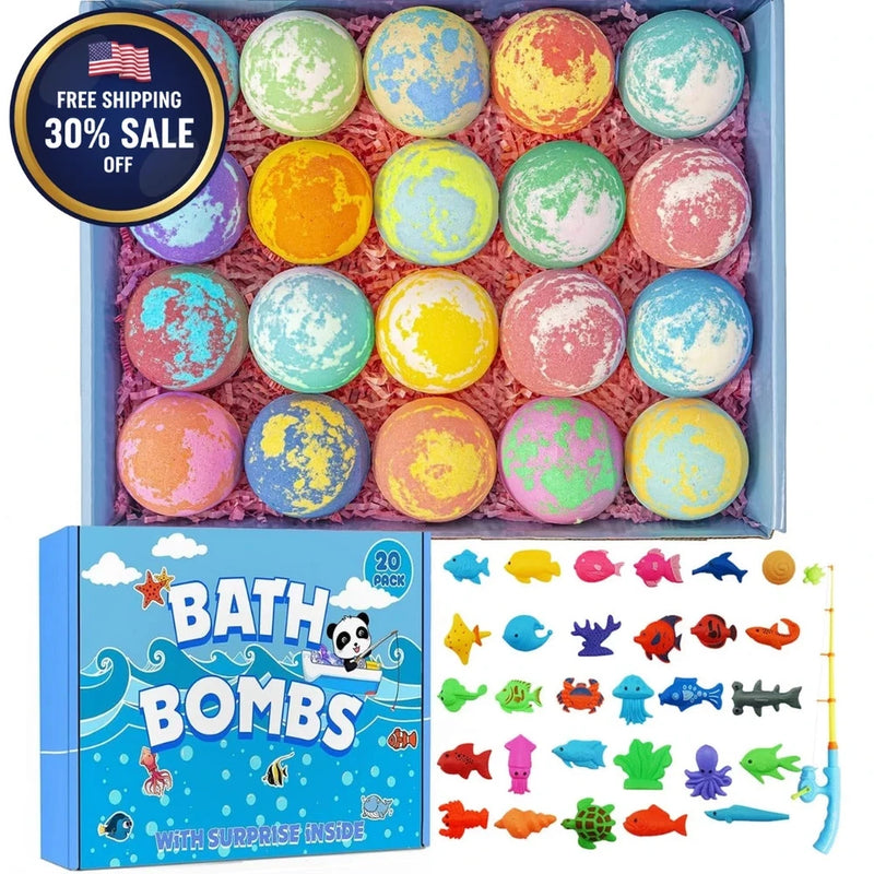 Kids bath bombs gift set, 20-pack assorted colorful bath bombs in open box