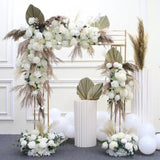 Pu Fan Leaf Pampas Grass White Rose Flower Arrangement Wedding Backdrop Decor Pampas Grass