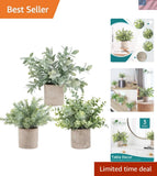 3 Pack Mini Potted Fake Plants Artificial Plastic Eucalyptus Plants Topiaries... Green Plant