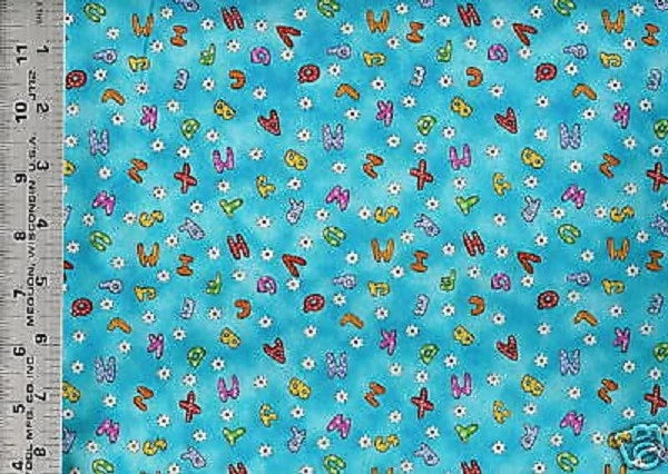 Red Rooster ~ ABC'S Floral Mini Print on Blue ~ 100% Cotton Quilt Fabric BTY Flowering Plants
