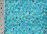 Red Rooster ~ ABC'S Floral Mini Print on Blue ~ 100% Cotton Quilt Fabric BTY Flowering Plants