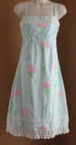 Lilly Pulitzer Blue Pink Carnation Dress 2 Crochet Lace Trim Hemline Carnation