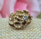 Vintage Avon Gold Tone Single Crystal Carnation Flower Blaze Ring - Size 5.5 Carnation