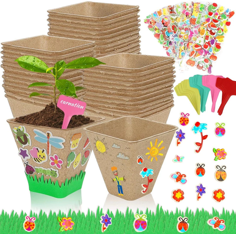40 Set Garden Paper Pot Craft Kit,40Pcs Paper Mache Pots Peat Plant Pots with 40 Garden Plants
