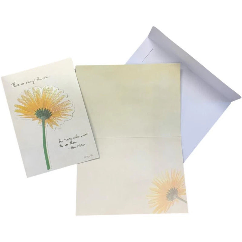 Blank sunflower greeting cards with 3D flower art and matching envelopes, set of 15