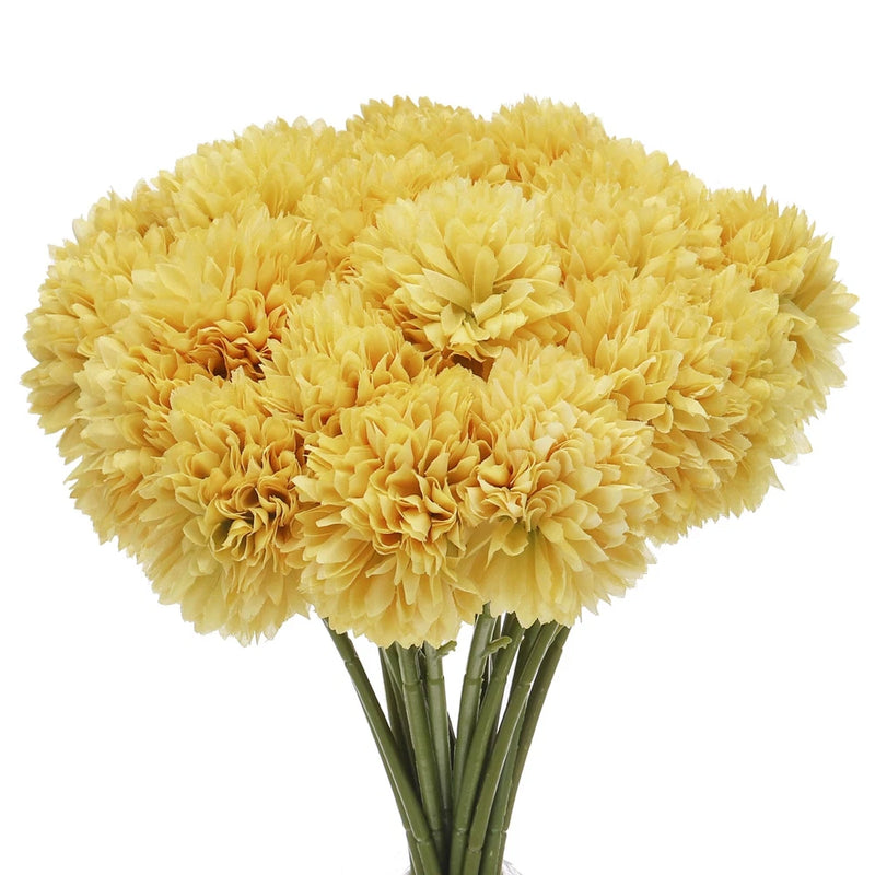 Artificial Flower Heads Silk Chrysanthemum Hydrangea Yellow Faux 24Pcs Hydrangea