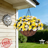 INXUGAO Yellow White Artificial Hydrangea Hanging Flower Basket Hydrangea