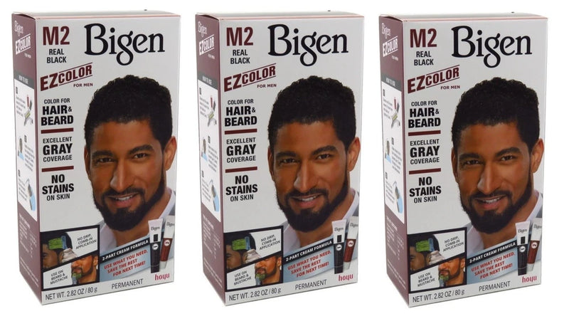 Bigen EZ Color men hair dye kit, M2 real black, three-pack boxes