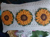 Shabby Chic Cream crocheted rectangle pillow with sunflowers NWT Sunflower
