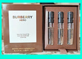 BURBERRY HERO 3pc Men's Eau de Toilette, Eau de Parfum & Parfum GIFT SET SAMPLES EDP