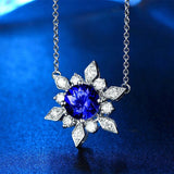 BRAND NEW SILVER PLATED  SUNFLOWER Fashion Klein Blue Zircon & diamante NECKLACE Sunflower
