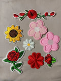 Set Of 8 Flower Plant Iron On Patches Sunflower Rose Daisy Sunflower