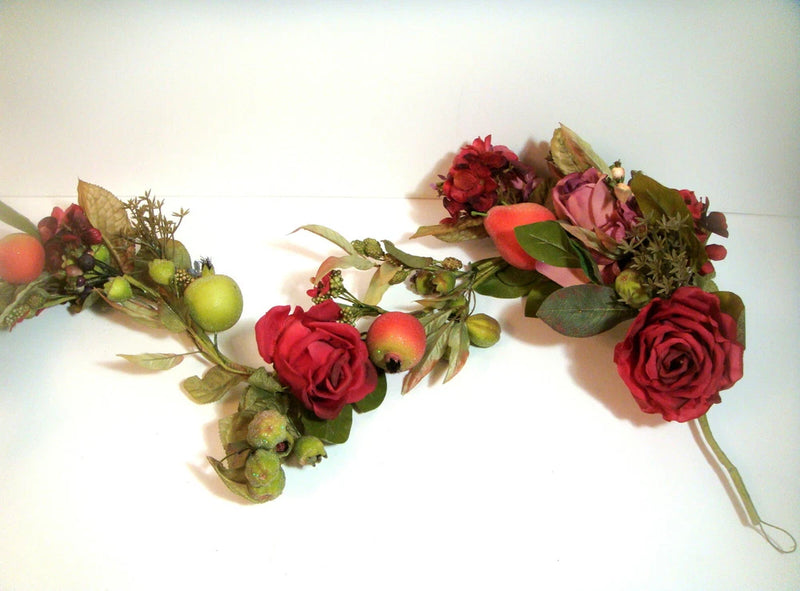 Raz Floral Garland with Roses, Hydrangea, Fruit and Berries 4 Foot Hydrangea