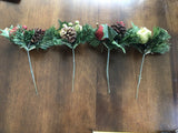 Christmas Floral Flower Picks Decoration X 4 Green Red Green Plant