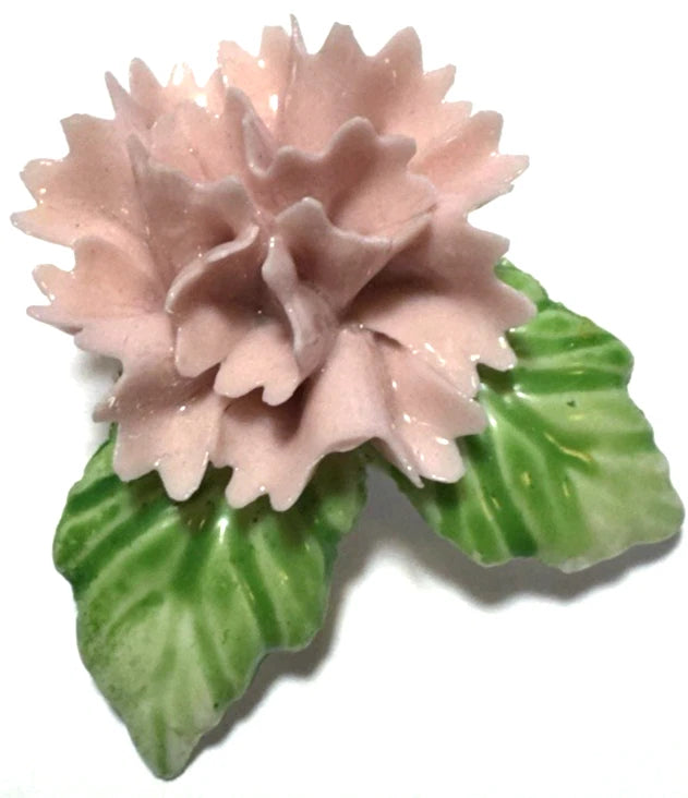 Vintage Brooch Pin Pink Carnation Porcelain Ruffled Textured Hand Painted 2 Carnation