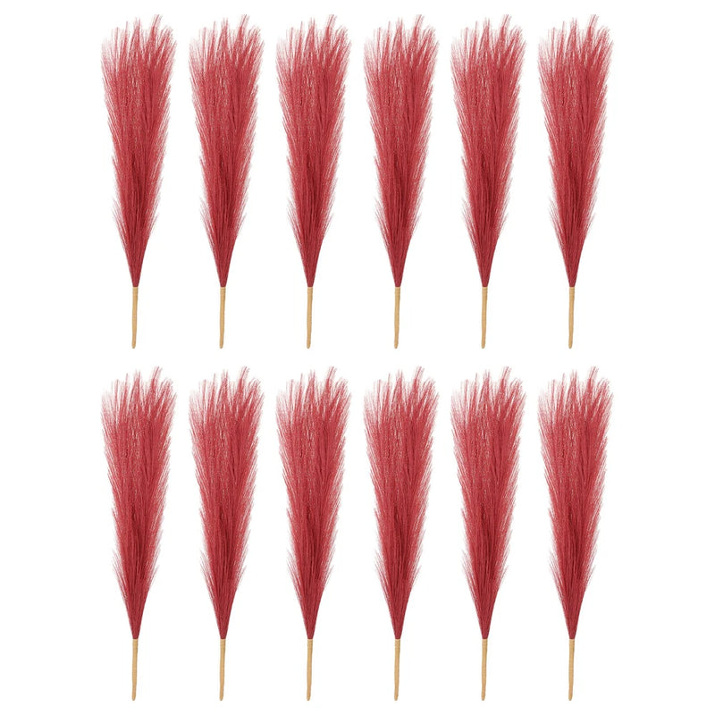 12 Pcs 17 Inch Faux Pampas Grass Artificial Boho Decor Wine Red Pampas Grass