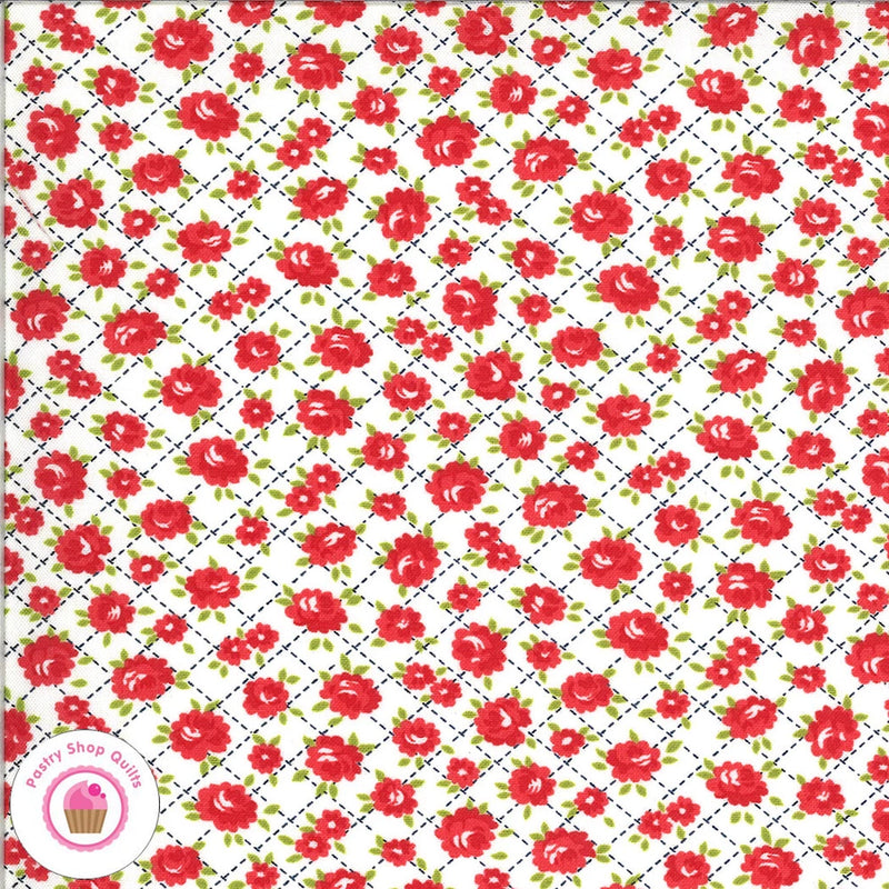 Moda SHINE ON 55214 20 White Red Roses Floral BONNIE & CAMILLE Quilt Fabric Roses