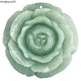 Natural  Emerald Jade Peony Flower Pendant Necklace Carved Jadeite Bead  Amulet Peony