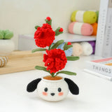 Carnation Flower Puppy Pot Crochet, Cute Flowers Animal Pot, Unique Gift for Her Carnation