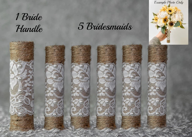 6pc Twine Burlap Lace Wedding Bouquet Holder Bride DIY For Silk Sola Flowers Bouquet