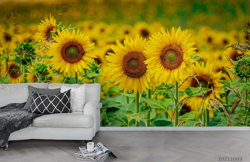 3D Field Yellow Sunflower Flower Wallpaper Wall Murals Removable Wallpaper 712 Sunflower