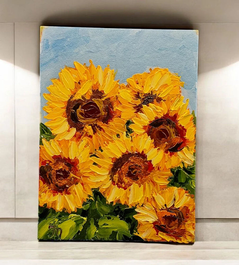 Sunflowers Flowers Original Painting 3D Semi-Abstract Art Wall Art Handmade OOAK Sunflower