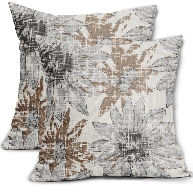 Sweetshow Brown Grey Gray Pillow Covers 18x18 Set of 2 Retro Sunflower Flower... Sunflower