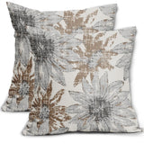 Sweetshow Brown Grey Gray Pillow Covers 18x18 Set of 2 Retro Sunflower Flower... Sunflower