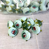 50 Piece Artificial Silk Ranunculus - Aqua - Small Peony Flower Heads - Stemless Peony