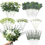 110 Pcs 7 Kinds Mixed Artificial Eucalyptus Stems, Fake Greenery Stems Silver... Green Plant
