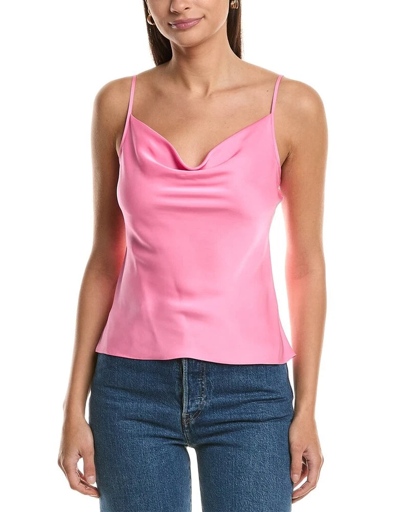 Women's sleeveless camisole top, pink satin, spaghetti straps