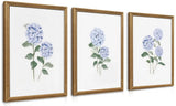 Blue Hydrangea Framed Wall Art Set of 3, Watercolor Floral Botanical Canvas P... Hydrangea