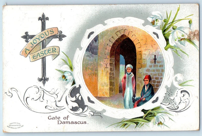 Easter Postcard Holy Cross Gate Of Damascus Lilies Flowers Winchendon MA 1911 Lily