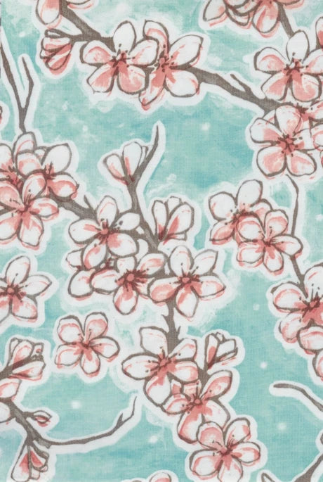 Oilcloth Fabric Cherry Blossom Fuji Aqua Blue Pattern Sold in Yard or Bolt Flowering Plants