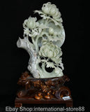 19.6" Chinese Natural Xiu Jade Carving Peony Flower Tree Lucky Sculpture Peony