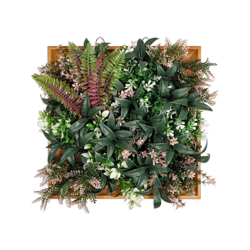 Artificial Plants Green Wall Decor with Square Wooden Frame 12in, Dark Green Green Plant