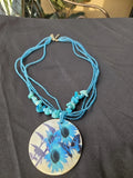 Boho Blue Beaded Necklace with Sunflower & Butterfly Pendant Sunflower