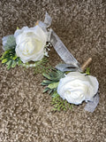 White Silk Rose corsage and boutonniere set Bouquet