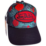 Von Dutch Hat (RED ROSES) Patch Trucker Cap Snapback Black Mesh - NEW W/TAGS! Roses