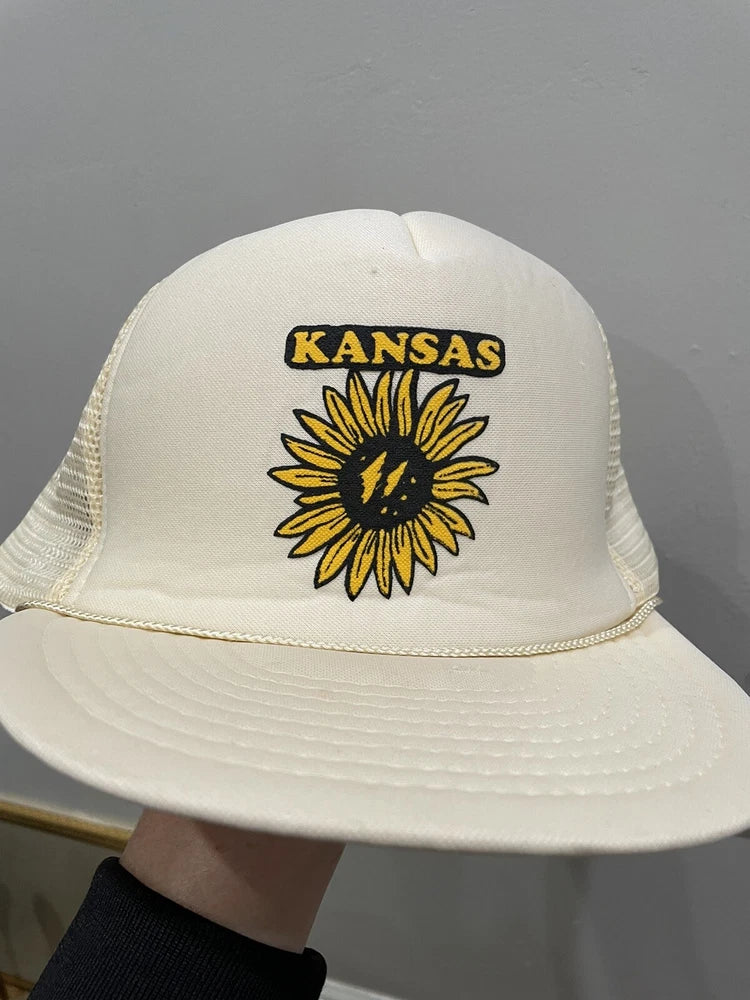 Vintage Kansas Hat Cap Snap Back Mesh Trucker Sunflower State Flower Logo NL Sunflower