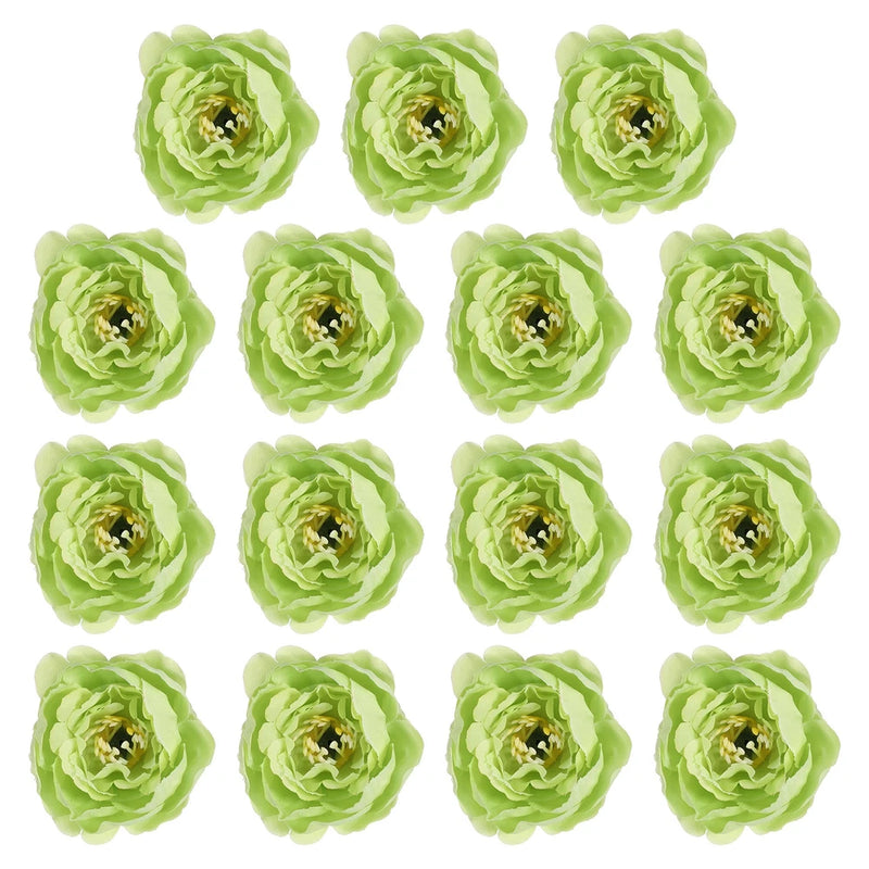 15Pcs Artificial Flower Head Fake Flowers Heads Bulk Silk Peony Heads Green Peony