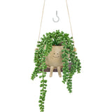 Artificial Hanging String of Pearls Succulent in Cute Smiley Swing Planter, F... Green Plant