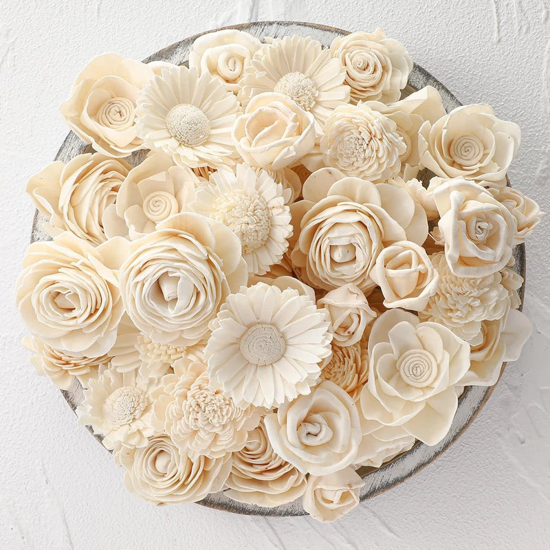 Set of 50 DIY Sola Wood Flowers Assortment Small Craft Wooden Flowers Fake Fl... Flowering Plants