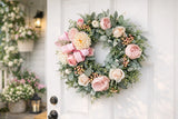 Lambs ear and eucalyptus wreath, pink silk floral wreath, front door wreath Peony