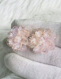 Handmade Iridescent Peach Cream Carnation Flower Earrings Carnation
