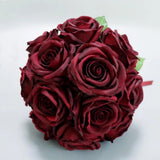 Luxury Rose Bridal Bouquet Silk Party Photo Prop Wine Red Bouquet