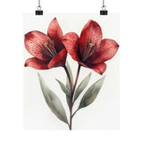 Boho Burgundy Peruvian Lilies Flower Art Print Poster, Minimalist Floral Art 5 Lily
